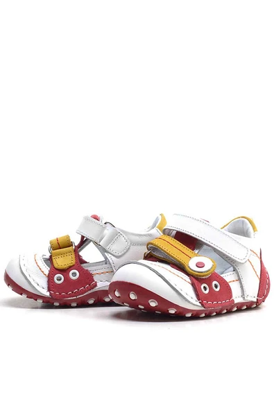 Hakiki Deri Sarı Kırmızı Cırtlı Yazlık İlk Adım Ayakkabı - Resim 3