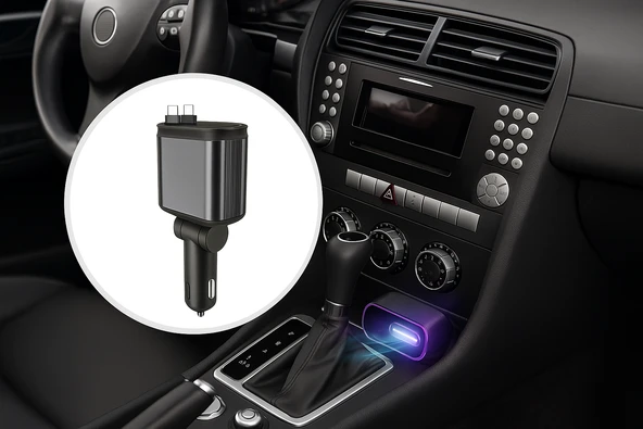 QASUL 4 in 1 Geri Çekilebilir Araç Şarj Cihazı Starlight Araba Çatı Yıldız Gece Lambası Çift Araç Şarj Adaptörü - 10