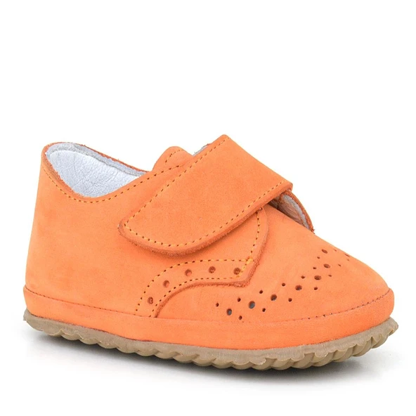 Hakiki Deri Turuncu Cırtlı Bebek Patik Ayakkabı - Resim 2