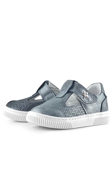 Rakerplus Bheem Hakiki Deri Gümüş Simli Cırtlı Yıldız Detaylı Bebek Sandalet - 5