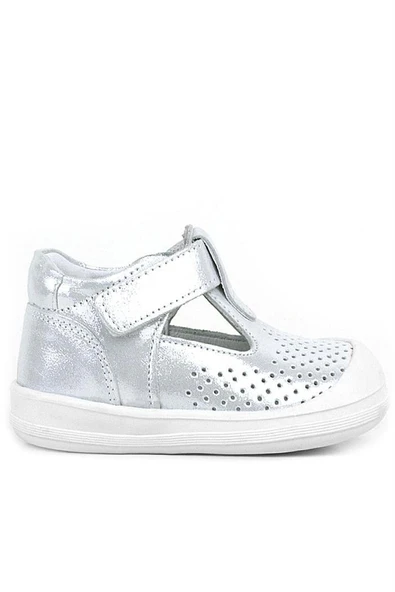 Rakerplus Shaun Hakiki Deri Beyaz Simli Cırtlı Anatomik Bebek Sandalet Ayakkabı - Resim 2