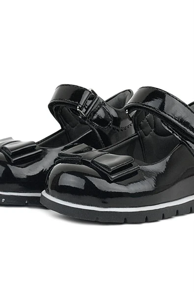 Rakerplus Siyah Rugan Fiyonklu Kız Bebek Babet Ayakkabı - Resim 7