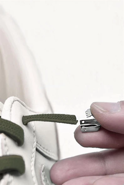 Akıllı Kilitli Ayarlanabilir Haki Yeşil 6 MM Lastik Pratik Bağcık 1 Çift - Resim 3