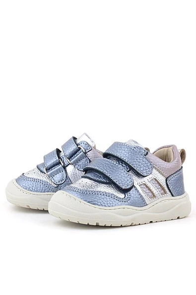 Rakerplus Schaggy Hakiki Deri Metalik Mavi Gümüş Bebek Spor Ayakkabı - Resim 5