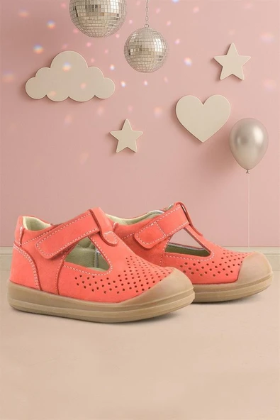 Rakerplus Shaun Hakiki Deri Turuncu Cırtlı Anatomik Bebek Sandalet ürün görseli 1