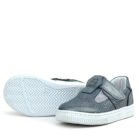 Rakerplus Bheem Hakiki Deri Gümüş Simli Cırtlı Bebek Sneaker Sandalet - 5