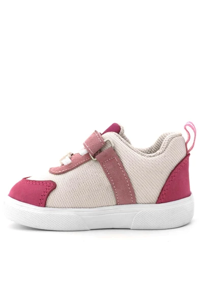 Rakerplus Hakiki Deri Pembe Krem Cırtlı Kız Bebek Ayakkabı - Resim 5