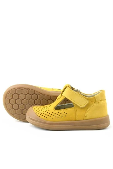 Rakerplus Shaun Hakiki Deri Sarı Cırtlı Anatomik Bebek Sandalet - Resim 7