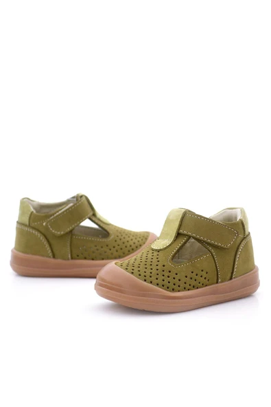 Rakerplus Shaun Hakiki Deri Haki Yeşil Cırtlı Anatomik Bebek Sandalet - 7
