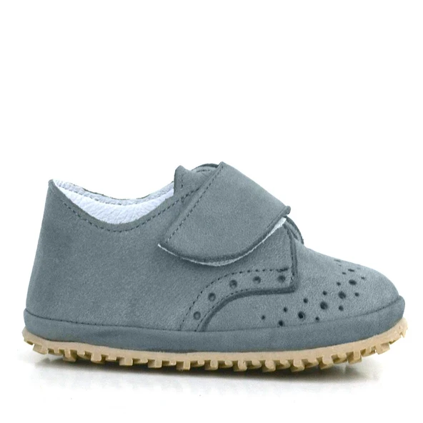 Hakiki Deri Gri Cırtlı Bebek Patik Ayakkabı - Resim 3
