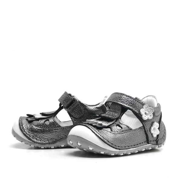 Hakiki Deri Püsküllü Gümüş Cırtlı Yazlık İlk Adım Ayakkabı - Resim 3