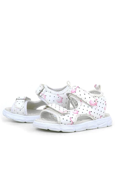 Rakerplus Beyaz Flamingo Cırtlı Bebek Sandalet Ayakkabı - 4