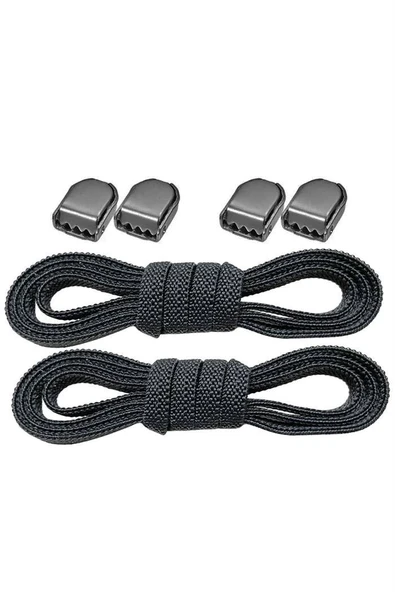 Akıllı Kilitli Ayarlanabilir Siyah 6 MM Lastik Pratik Bağcık 1 Çift ürün görseli