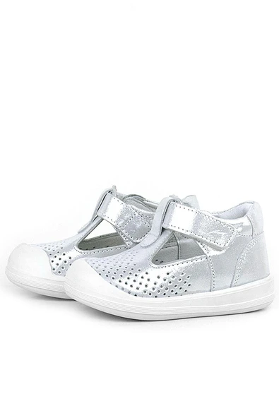 Rakerplus Shaun Hakiki Deri Beyaz Simli Cırtlı Anatomik Bebek Sandalet Ayakkabı - 4