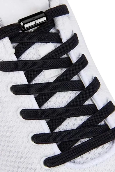 Ayarlanabilir 1 Çift Siyah Vidalı Kapsül Uçlu 6 MM Lastik Pratik Bağcık - Resim 2