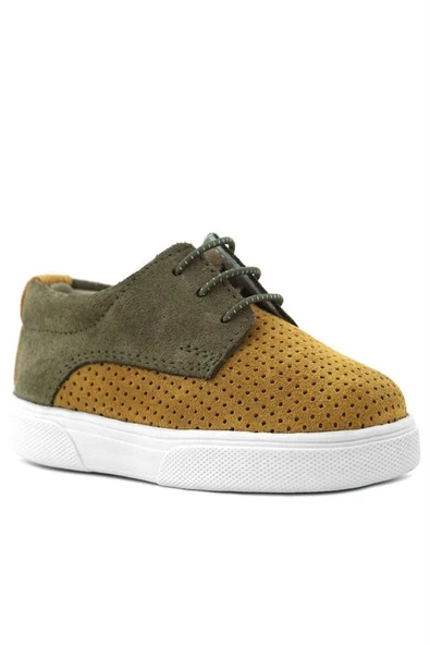 Rakerplus Hakiki Deri Hardal Sarı Haki Lastikli Erkek Çocuk Günlük Ayakkabı - Resim 2
