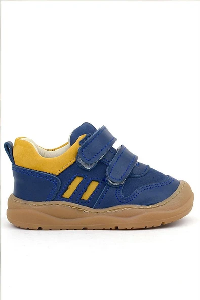 Rakerplus Schaggy Hakiki Deri Lacivert Sarı Bebek Spor Ayakkabı - Resim 3