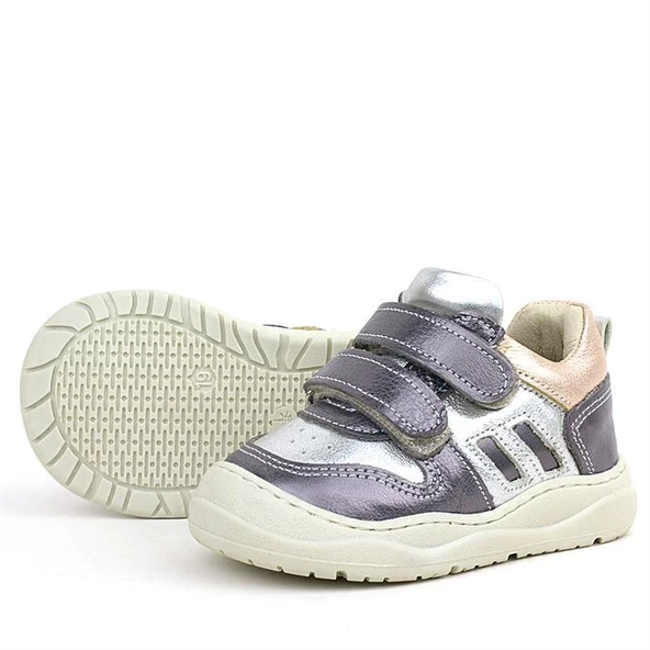 Rakerplus Schaggy Hakiki Deri Platin Gümüş Bebek Spor Ayakkabı - Resim 6