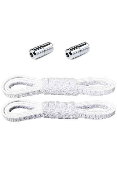 Ayarlanabilir 1 Çift Gümüş Simli Vidalı Kapsül Uçlu 6 MM Lastik Pratik Bağcık ürün görseli