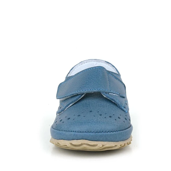 Hakiki Deri Lacivert Mavi Cırtlı Bebek Patik Ayakkabı - Resim 3