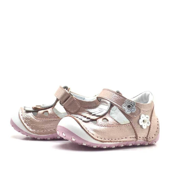 Hakiki Deri Püsküllü Pembe Cırtlı Yazlık İlk Adım Ayakkabı - Resim 3