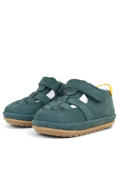 Rakerplus Muppet Hakiki Deri Yeşil Sarı Cırtlı Anatomik Bebek Sandalet Ayakkabı - 4