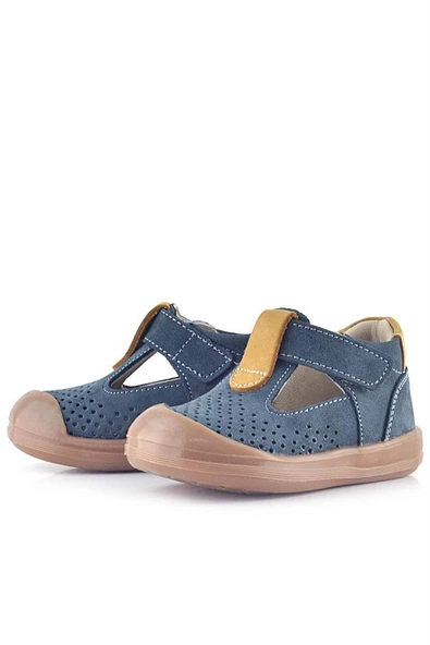 Rakerplus Shaun Hakiki Deri Gri Taba Cırtlı Anatomik Bebek Sandalet - Resim 7