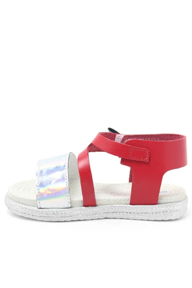 Artico Elenis Hakiki Deri Kırmızı Gümüş Kız Bebek Sandalet - 3
