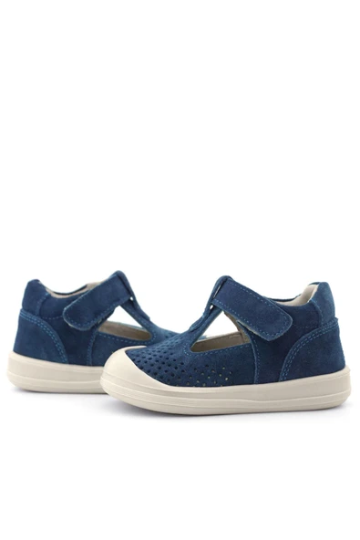 Rakerplus Shaun Hakiki Deri Lacivert Beyaz Cırtlı Anatomik Bebek Sandalet - Resim 7