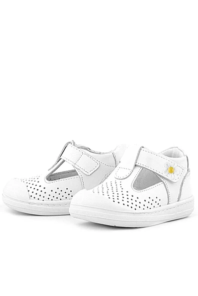 Rakerplus Shaun Hakiki Deri Beyaz Papatya Detaylı Cırtlı Anatomik Bebek Sandalet - 4