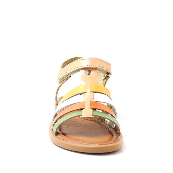 Artico Bellini Hakiki Deri Vaketa Taba Renkli Kız Çocuk Sandalet - Resim 4