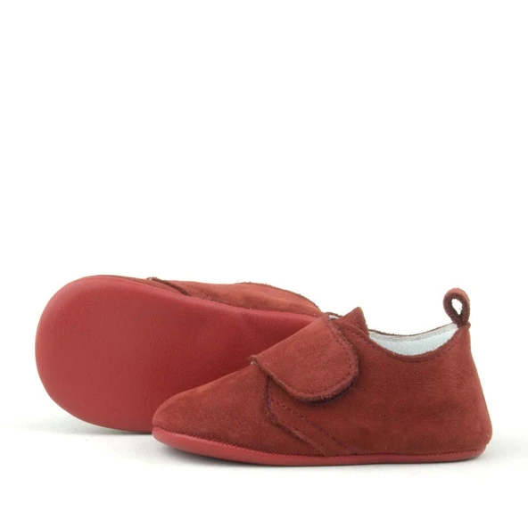 Booba Hakiki Deri Bordo Cırtlı Bebek Patik - Resim 6