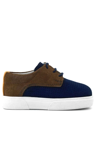 Rakerplus Hakiki Deri Lacivert Sarı Kahve Lastikli Erkek Çocuk Günlük Ayakkabı - Resim 3