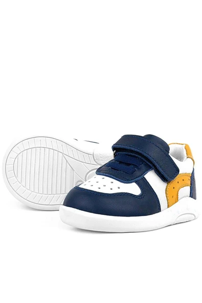 Rakerplus Hakiki Deri Anatomik Lacivert Beyaz Bebek Spor Ayakkabı - Resim 5