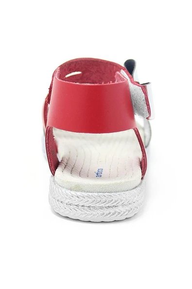 Artico Elenis Hakiki Deri Kırmızı Gümüş Kız Bebek Sandalet - 5