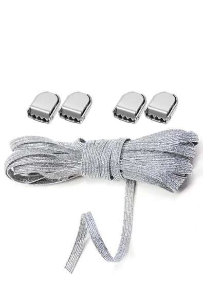 Akıllı Kilitli Ayarlanabilir Gümüş Simli 6 MM Lastik Pratik Bağcık 1 Çift ürün görseli