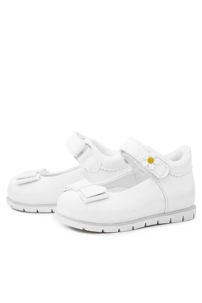 Rakerplus Beyaz Rugan Fiyonklu Papatya Detaylı Kız Bebek Babet Ayakkabı - Resim 6