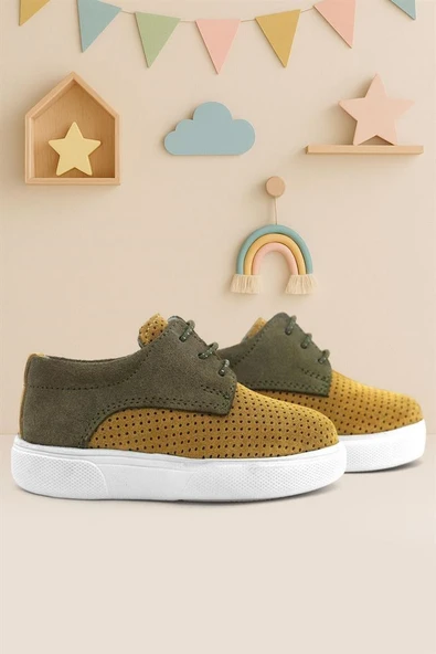 Rakerplus Hakiki Deri Hardal Sarı Haki Lastikli Erkek Çocuk Günlük Ayakkabı - Resim 10