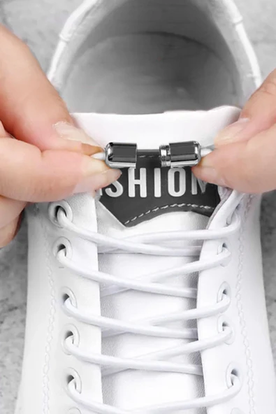 Ayarlanabilir 1 Çift Beyaz Vidalı Kapsül Uçlu Yuvarlak Lastik Pratik Bağcık - Resim 4