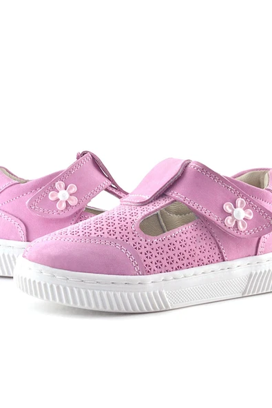 Rakerplus Bheem Hakiki Deri Pembe Cırtlı Çiçek Detaylı Bebek Sandalet - 9