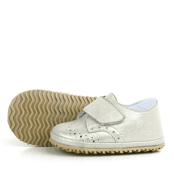 Hakiki Deri Bej Simli Cırtlı Bebek Patik Ayakkabı - Resim 5