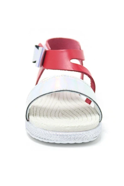 Artico Elenis Hakiki Deri Kırmızı Gümüş Kız Bebek Sandalet - 4