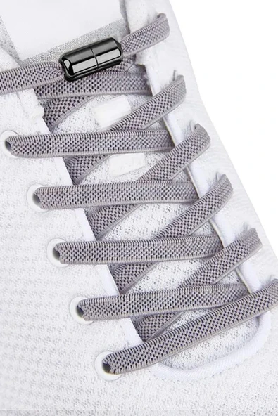 Ayarlanabilir 1 Çift Gri Vidalı Kapsül Uçlu 6 MM Lastik Pratik Bağcık - Resim 2