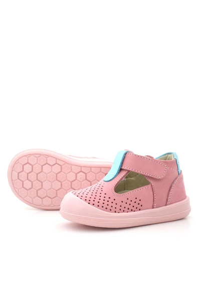 Rakerplus Shaun Hakiki Deri Pembe Mavi Cırtlı Anatomik Bebek Sandalet - 7