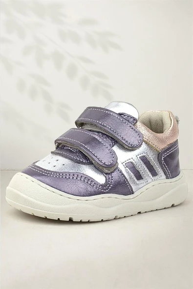 Rakerplus Schaggy Hakiki Deri Platin Gümüş Bebek Spor Ayakkabı - Resim 9