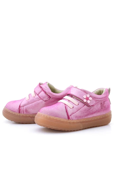 Anatomik Hakiki Deri Yumuşak Pembe Çiçekli Cırtlı Kız Çocuk Ayakkabı - 5