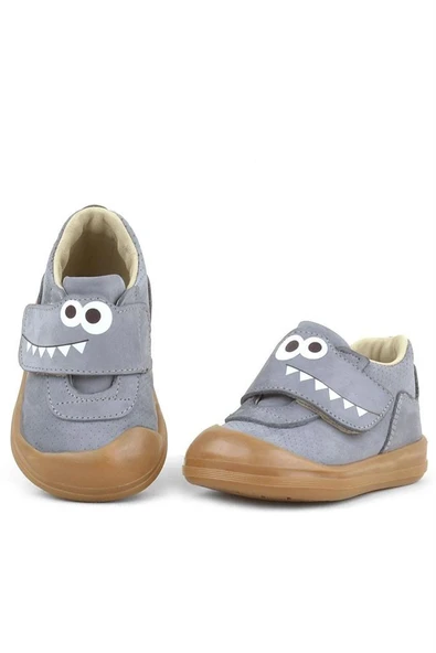 Rakerplus Dino Hakiki Deri Gri Yüksek Bilekli Bebek Ayakkabı - Resim 12
