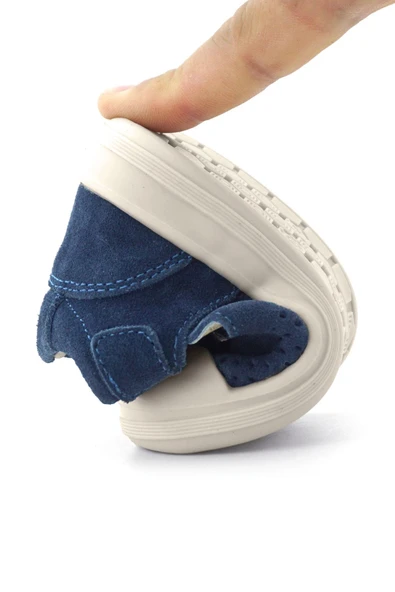 Rakerplus Shaun Hakiki Deri Lacivert Beyaz Cırtlı Anatomik Bebek Sandalet - Resim 8