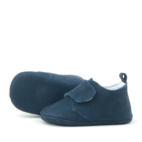 Booba Hakiki Deri Lacivert Cırtlı Bebek Patik - 6