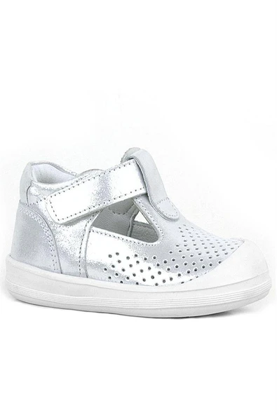 Rakerplus Shaun Hakiki Deri Beyaz Simli Cırtlı Anatomik Bebek Sandalet Ayakkabı - Resim 8